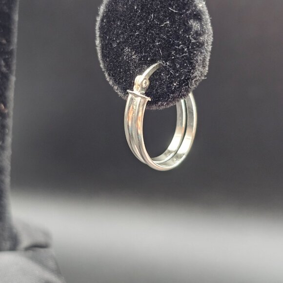 Sterling Silver 925 Rhodium Plated Double Oval Hoop Earrings 18mm - Picture 5 of 12